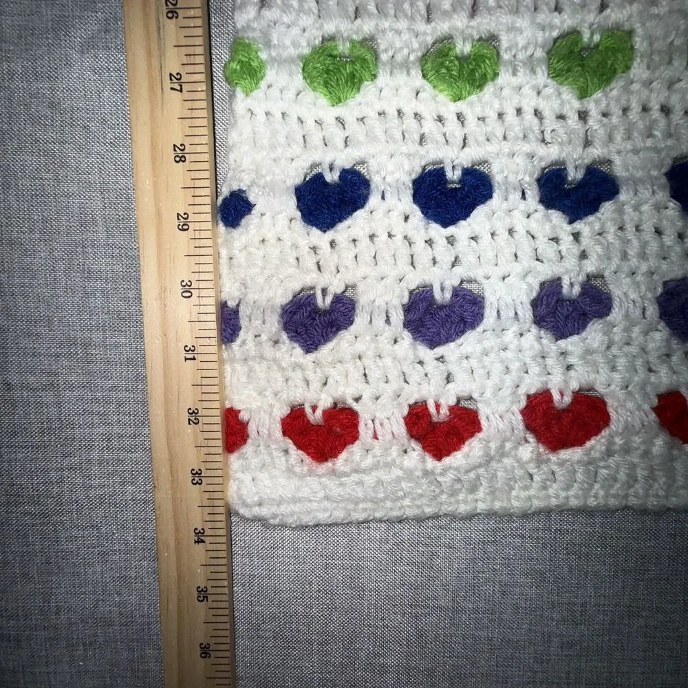 Handmade Crochet Rainbow Heart Baby Blanket Afghan Grandma Grannycore 34